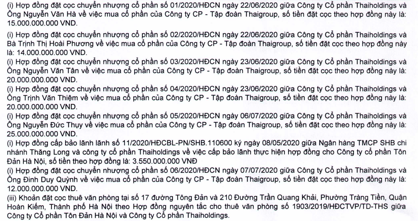 THD đã ký hợp đồng đặt cọc với 6 cá nhân