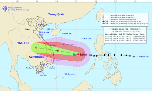 Bão số 9 giật cấp 17, hướng vào Đà Nẵng - Phú Yên