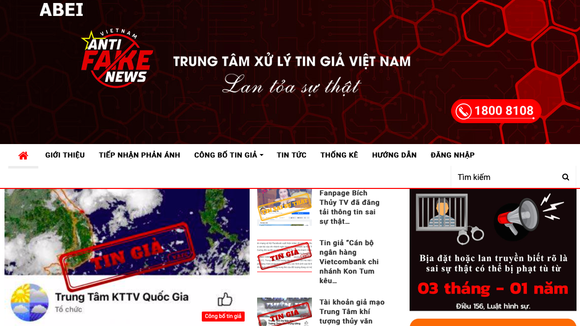 Giao diện trang nhận diện tin giả tingia.gov.vn - ảnh chụp màn hình.