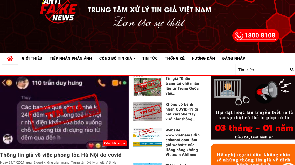 Hàng loạt tin giả liên quan đến dịch Covid-19 được Trung tâm Xử lý tin giả Việt Nam phát hiện trong những ngày qua - ảnh chụp màn hình.