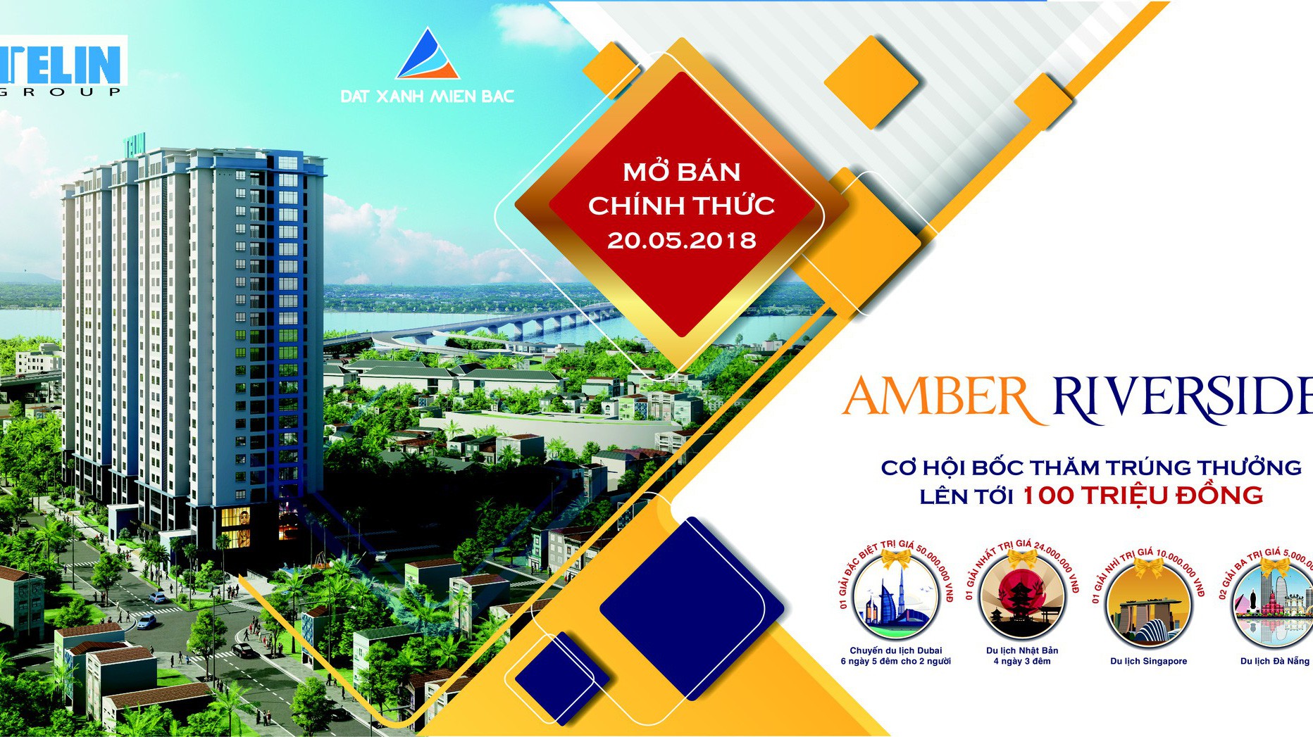 Nhân sự kiện mở bán chính thức, chủ đầu tư dự án Amber Riverside tưng bừng tổ chức chương trình bốc thăm trúng thưởng "Mùa hè xanh - Du lịch thả phanh" cùng Amber Riverside.