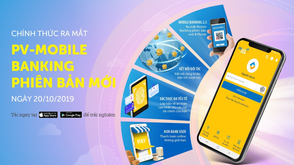 Sự ra mắt của PV - Mobile Banking phiên bản mới đã tạo nên nét đột phá đặc biệt khi tất cả các tính năng được tích hợp trong một ứng dụng, mang đến cho khách hàng những tiện ích đối ưu nhất.