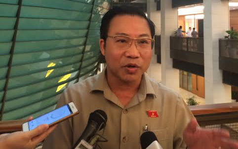 Đại biểu Lưu Bình Nhưỡng trả lời báo chí bên hành lang Quốc hội.