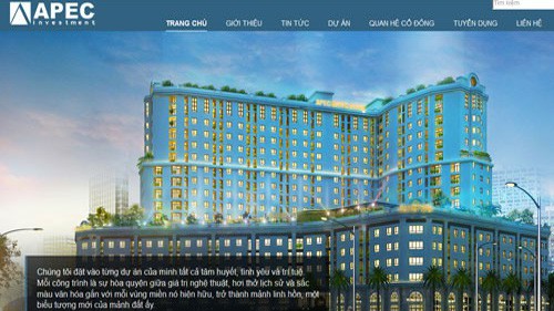 Trang web của Công ty cổ phần Đầu tư Châu Á - Thái Bình Dương, mã API.