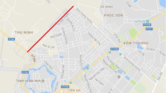 Vị trí xây dựng tuyến đường H2, thành phố Bắc Ninh theo hình thức hợp đồng BT.