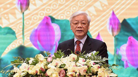 Tổng bí thư Nguyễn Phú Trọng phát biểu tại lễ kỷ niệm 60 năm ngành xây dựng, sáng 27/4.