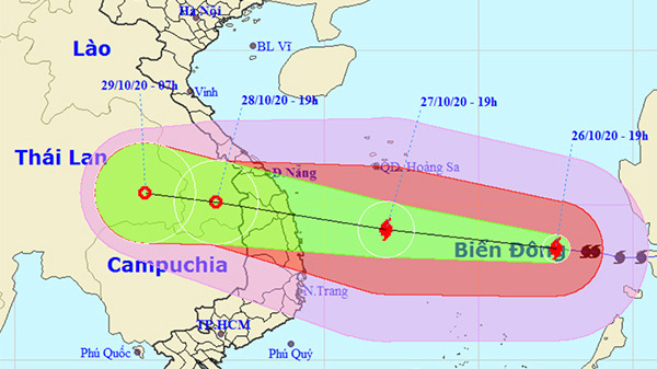 Bão bắt đầu gây gió mạnh trên đất liền từ tối và đêm nay (27/10); thời gian có gió mạnh nhất trên đất liền từ sáng sớm đến chiều tối ngày 28/10. 