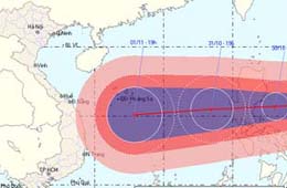 Hướng di chuyển của bão Mirinae. 