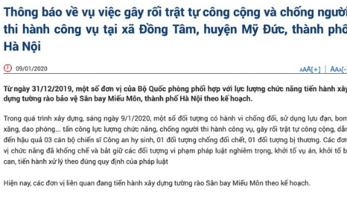Bộ Công an thông báo 3 công an hi sinh trong vụ Đồng Tâm
