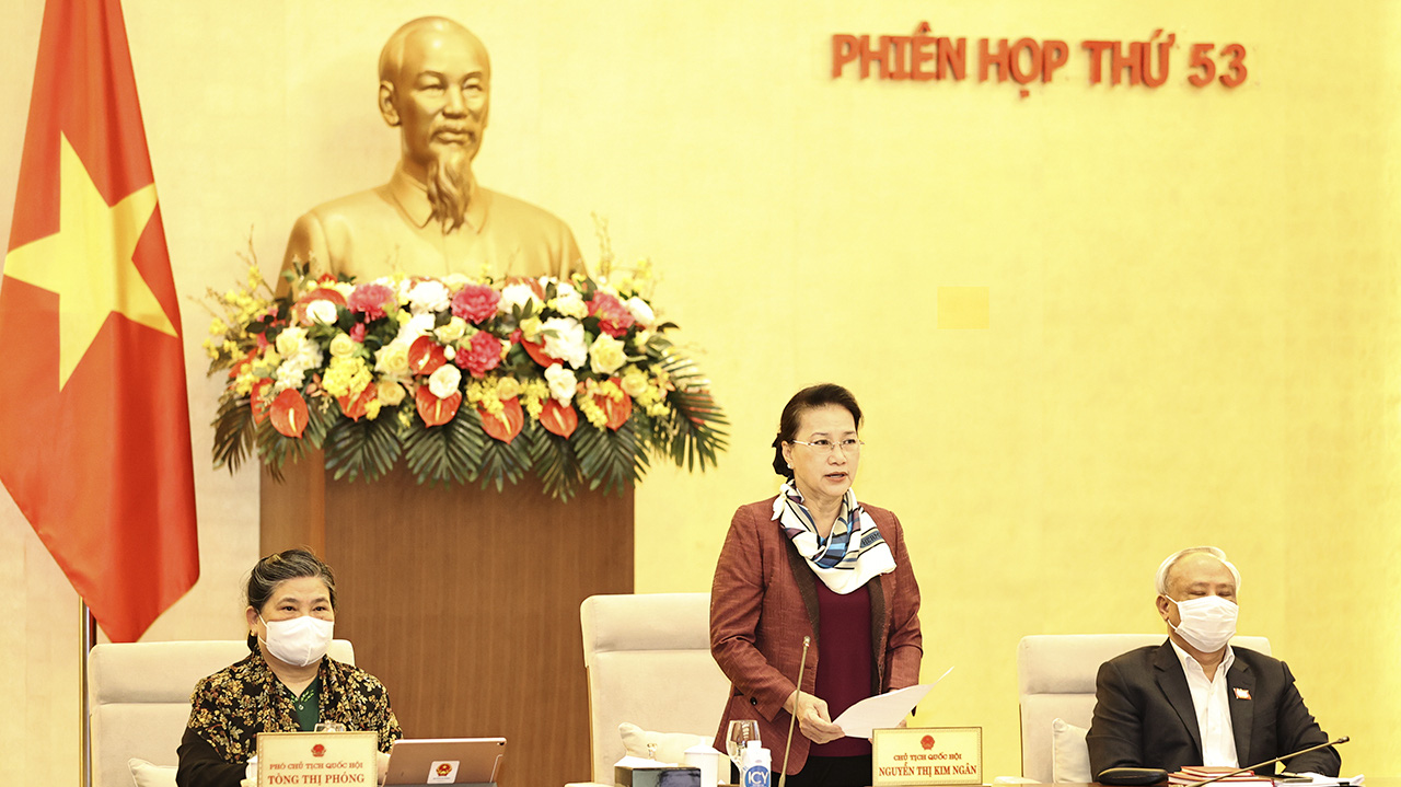 Chủ tịch Quốc hội Nguyễn Thị Kim Ngân phát biểu tại phiên họp sáng 23/2 - Ảnh: VGP