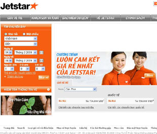 Giao diện trang web hiện tại của Jetstar Pacific.