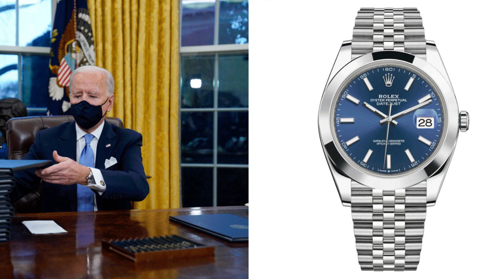 Tổng thống Mỹ Joe Biden đeo chiếc Rolex Datejust khi ký các sắc lệnh đầu tiên khi trở thành tổng thống thứ 46 của Mỹ - Ảnh: AP