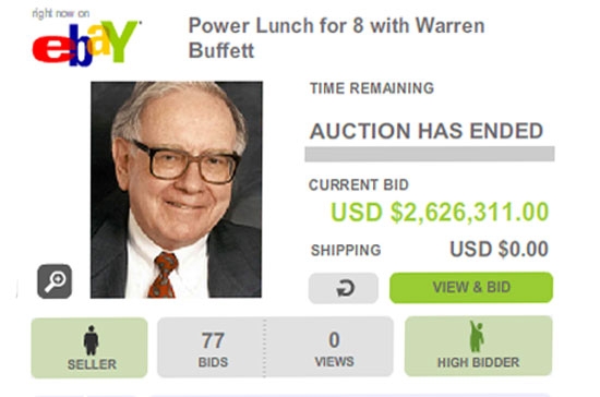 Thông tin về cuộc bán đấu giá bữa trưa với tỷ phú Buffett trên mạng eBay.