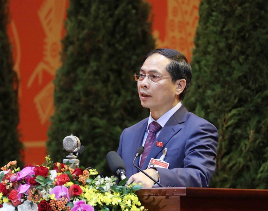 Đồng chí Bùi Thanh Sơn, Ủy viên Trung ương Đảng, Thứ trưởng Thường trực Bộ Ngoại giao tham luận về vấn đề 