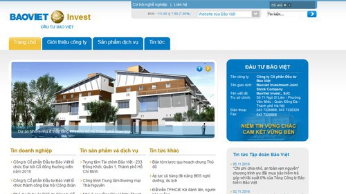 Trang web của Công ty Cổ phần đầu tư Bảo Việt (BVI).