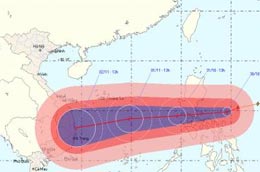 Đường đi dự kiến của bão Mirinae.