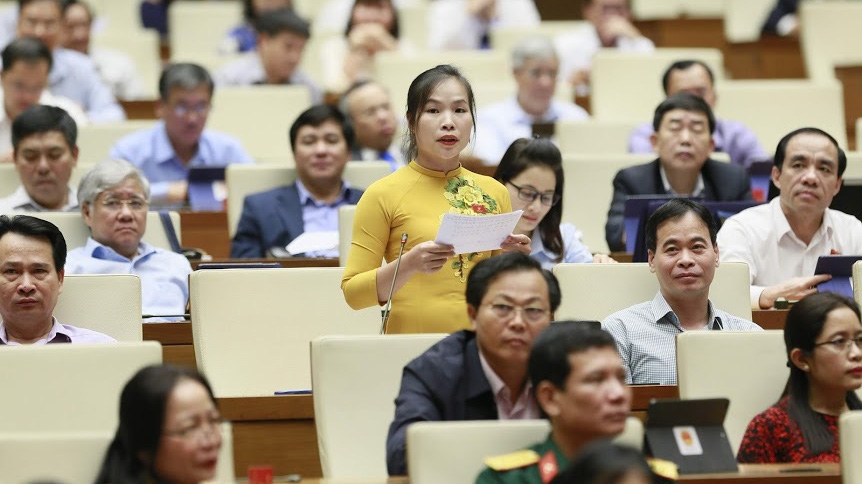 Đai biểu Cao Thị Giang chất vấn Bộ trưởng Lê Vĩnh Tân. 