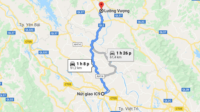 Tuyến cao tốc mới sẽ song song với quốc lộ 2 hiện tại 