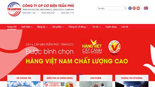 Trang web của Công ty cổ phần Cơ điện Trần Phú.