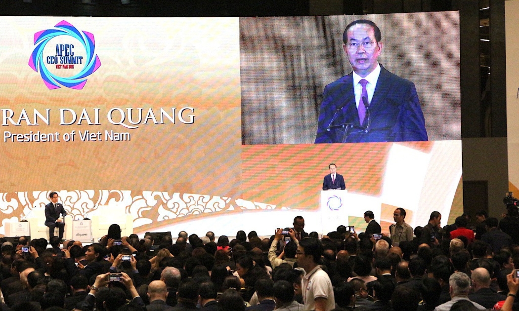 Chủ tịch nước Trần Đại Quang phát biểu chào mừng APEC CEO Summit chiều 8/11.