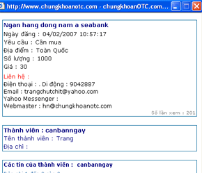 Chào mua cổ phiếu SeABank - Ảnh chụp màn hình lúc 23h15, ngày 4/2/2007.