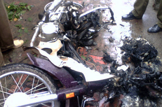 Chiếc xe Dream sau khi xảy ra vụ nổ.