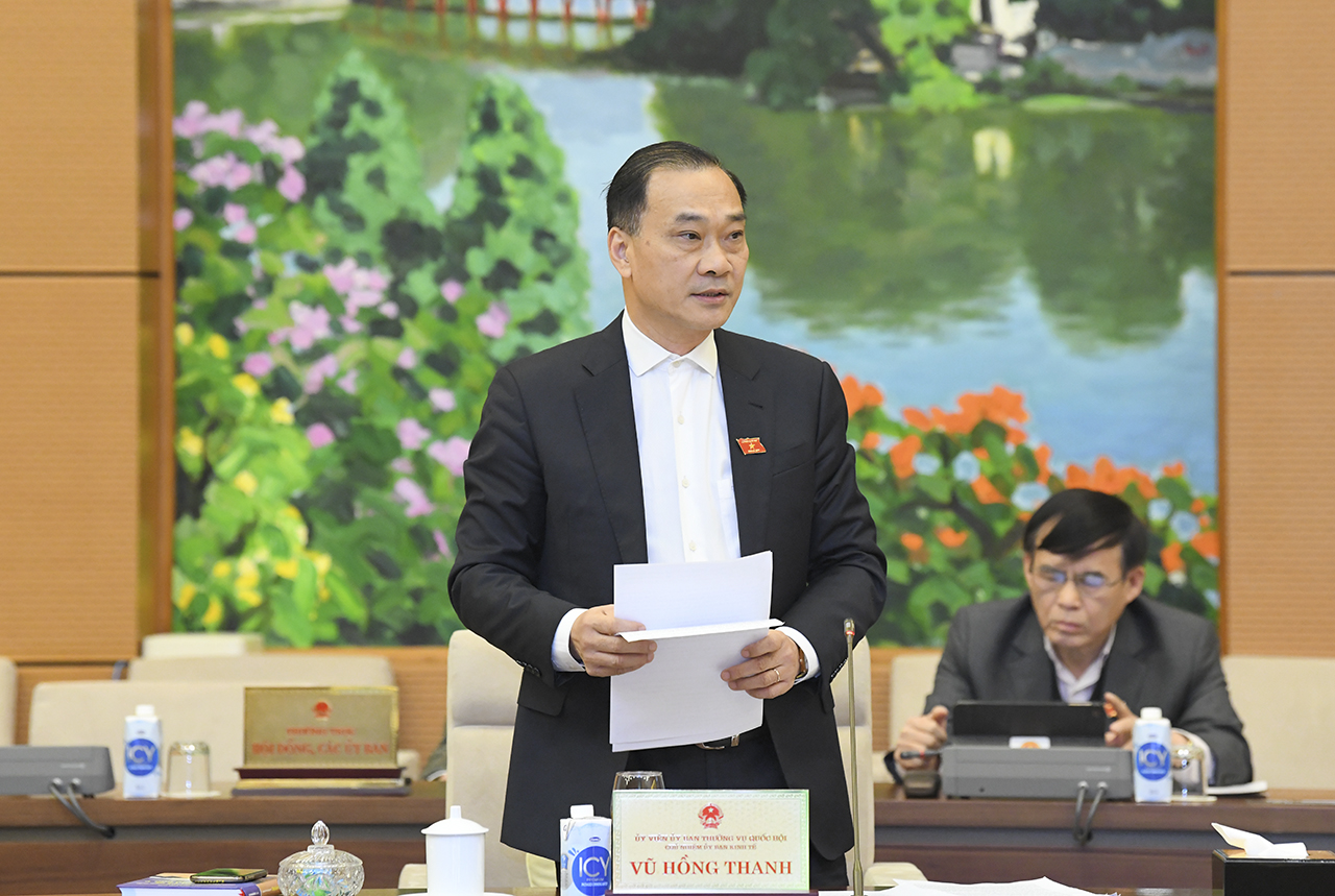 Chủ nhiệm Ủy ban Kinh tế Vũ Hồng Thanh trình bày báo cáo thẩm tra - Ảnh: Quochoi.vn