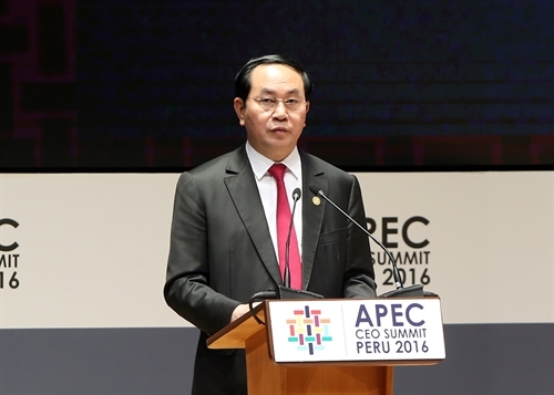 Chủ tịch nước Trần Đại Quang phát biểu tại APEC hôm 20/11.<br>