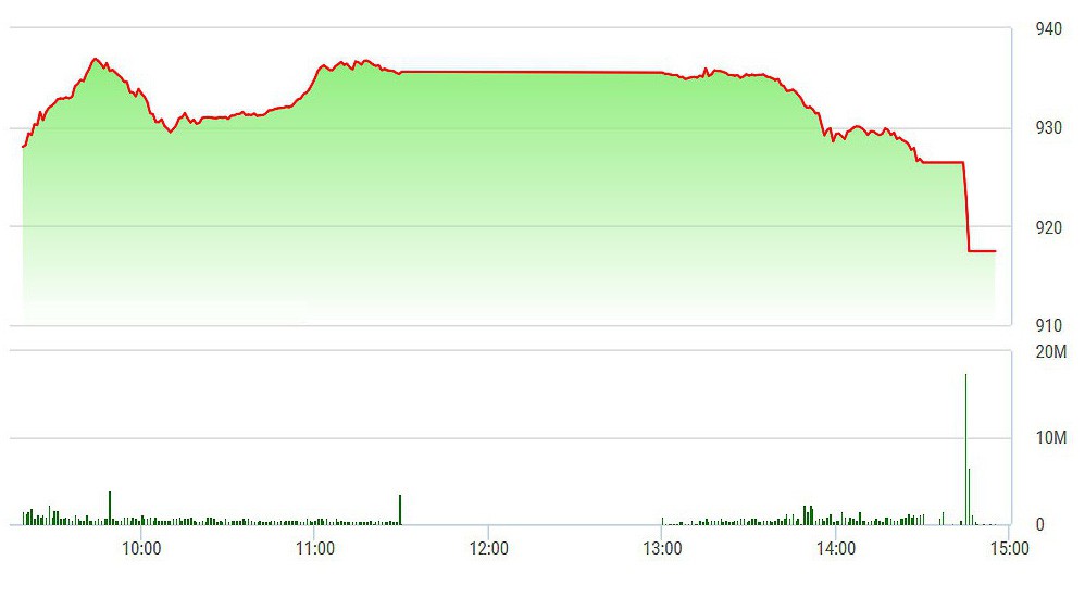 VN-Index sập mạnh lúc đóng cửa.