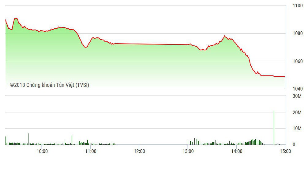 VN-Index rơi thảm vào buổi chiều.