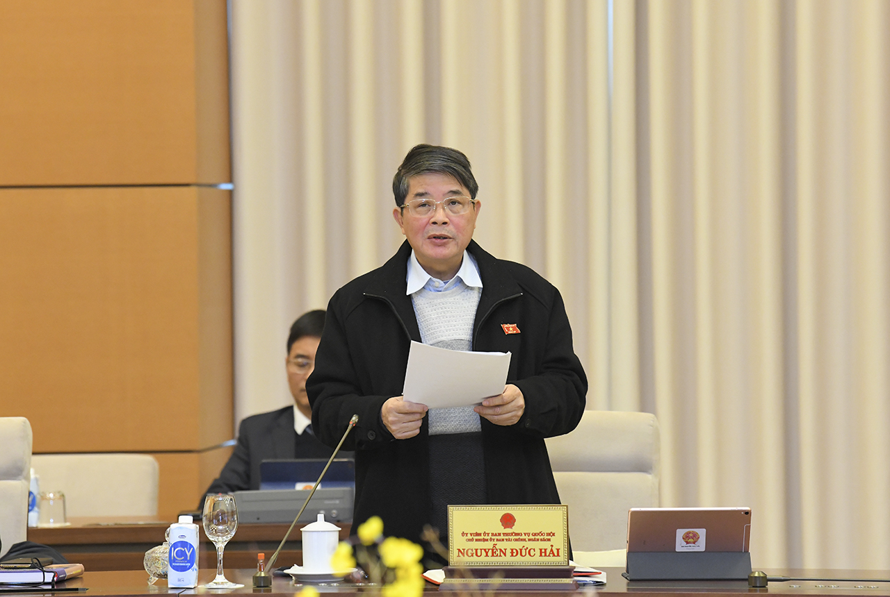 Chủ nhiệm Ủy ban Tài chính và Ngân sách Nguyễn Đức Hải trình bày báo cáo thẩm tra - Ảnh: Quochoi.vn