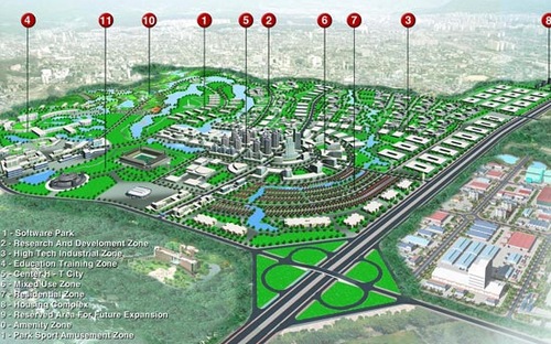 Phối cảnh tổng thể khu công nghệ cao Hòa Lạc.