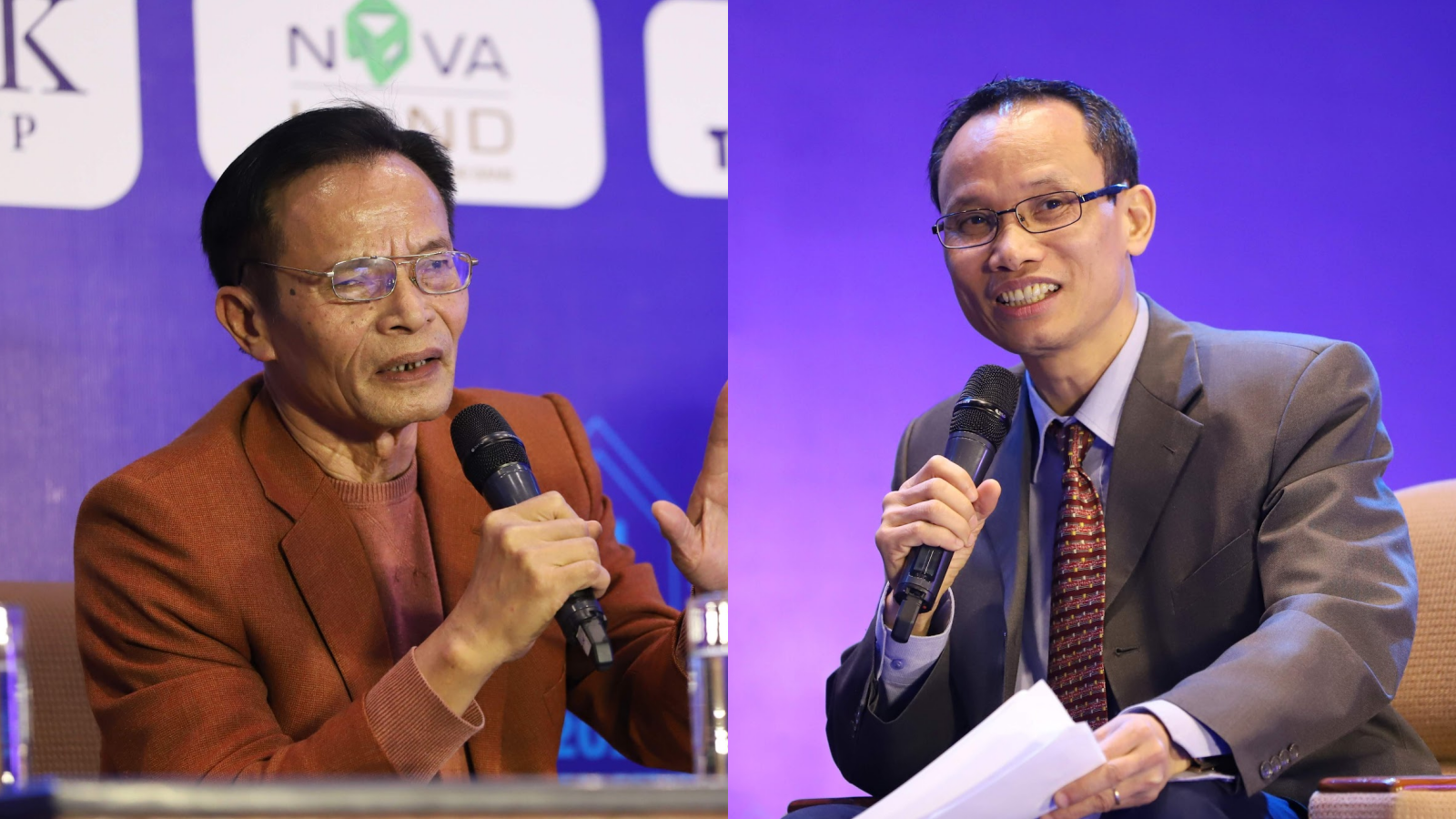 Ông Lê Xuân Nghĩa - Ông Cấn Văn Lực trao đổi tại Diễn đàn Bất động sản sáng ngày 19/12. Ảnh: Quang Phúc