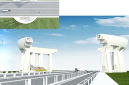 Cổng chào trên đường Bắc Thăng Long - Nội Bài với hình tượng trống đồng cách điệu