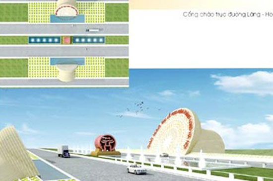 Thiết kế cổng chào hình trống đồng trên tuyến đường Láng - Hòa Lạc -  Ảnh: Sở Quy hoạch Kiến trúc Hà Nội.