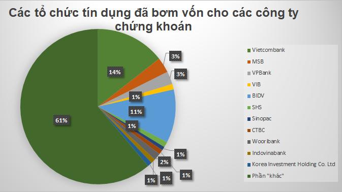 Phần "khác" là phần chưa được thuyết minh rõ tổ chức tài trợ vốn. Nguồn: Báo cáo tài chính các công ty chứng khoán