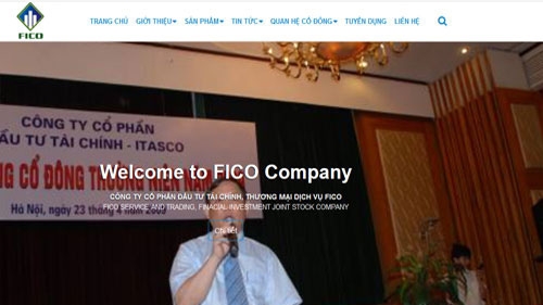 Trang web của Công ty cổ phần Đầu tư tài chính, Thương mại dịch vụ FICO – Itasco (Hà Nội).