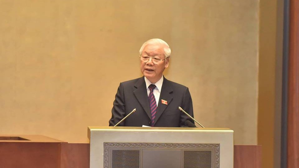 Tổng bí thư, Chủ tịch nước Nguyễn Phú Trọng trình bày tờ trình phê chuẩn CPTPP - Ảnh Quang Phúc.