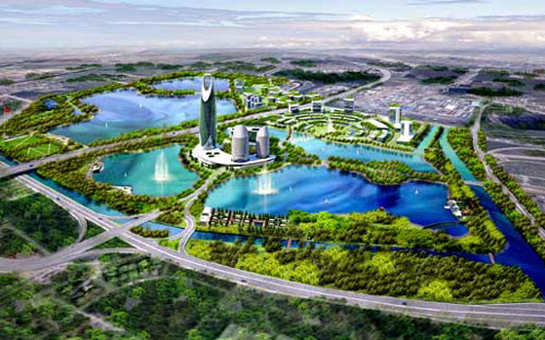Phối cảnh tổng thể dự án công viên Yên Sở và khu đô thị chức năng.<br>