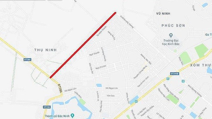 Vị trí dự án đầu tư xây dựng tuyến đường H2, thành phố Bắc Ninh.