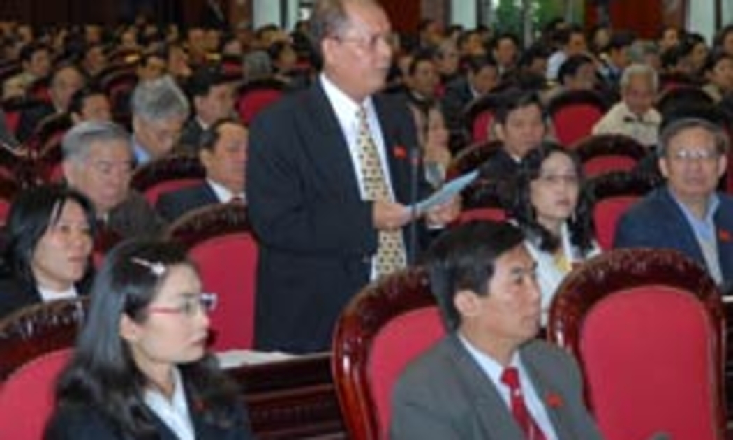 Đại biểu Danh Út chất vấn Bộ trưởng Vũ Huy Hoàng.