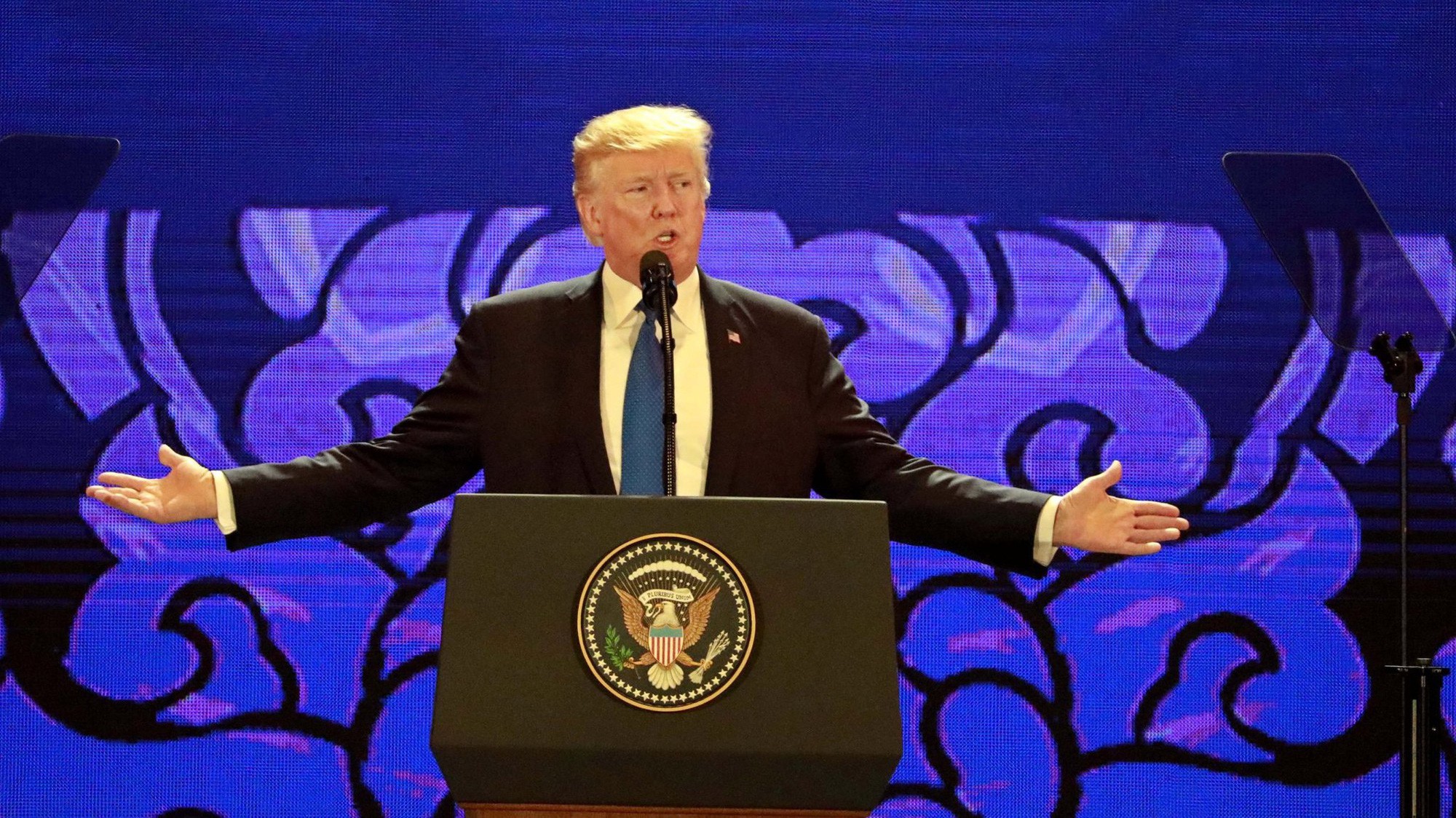 Trong bài phát biểu tại Đà Nẵng trước cộng đồng doanh nhân đến từ các nước thuộc Diễn đàn Hợp tác kinh tế Châu Á-Thái Bình Dương (APEC), ông Trump nhiều lần kêu gọi một "khu vực Ấn Độ-Thái Bình Dương tự do và cởi mở".