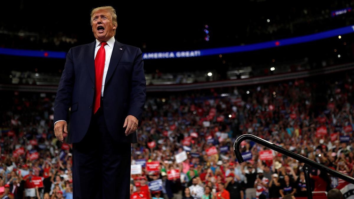 Ông Trump tại sự kiện tuyên bố tái tranh cử - Ảnh: CNN.