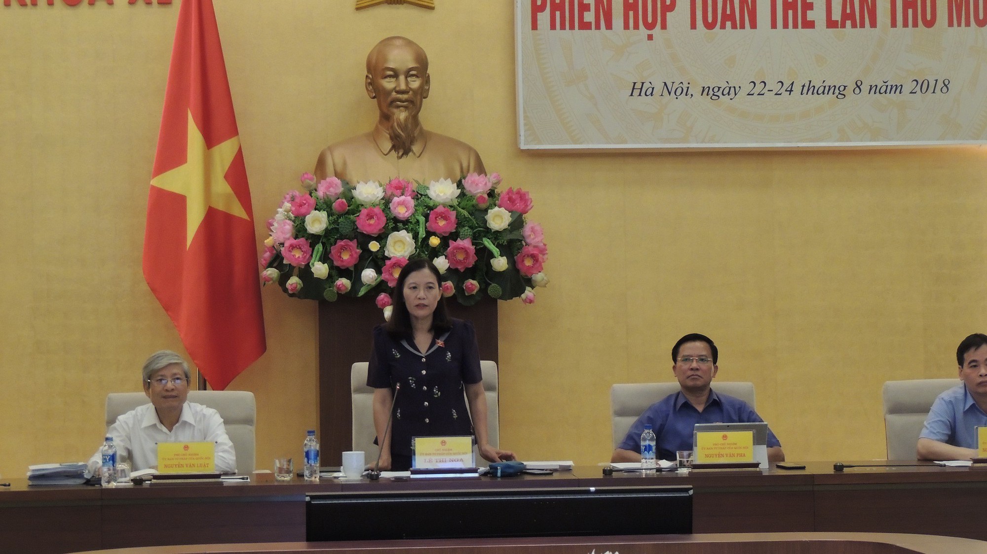 Chủ nhiệm Uỷ ban Tư pháp Lê Thị Nga phát biểu tại phiên họp.