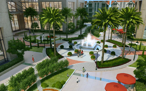 Tiểu cảnh bên trong dự án Hoa Binh Green City.<br>