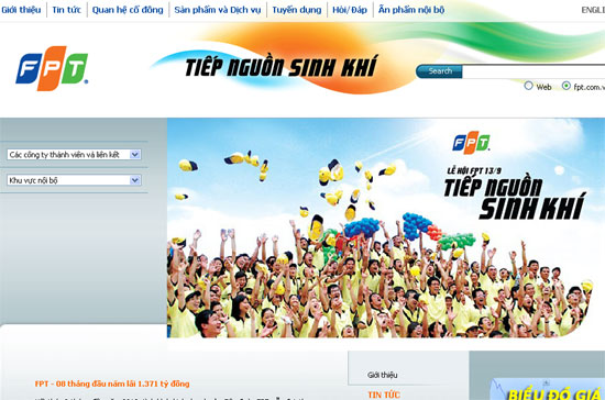 Giao diện trang chủ www.fpt.com.vn với logo và khẩu hiệu mới.