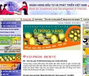 Giao diện trang chủ của BIDV.