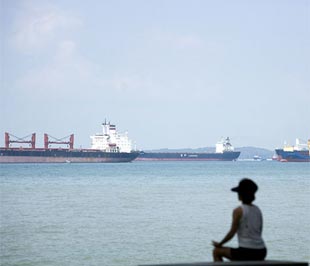 Tàu "thất nghiệp" neo đậu ở cảng Singapore hôm 12/5/2009.