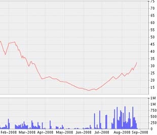 Biểu đồ diễn biến giá cổ phiếu PET từ tháng 2/2008 đến nay - Nguồn ảnh: VNDS.