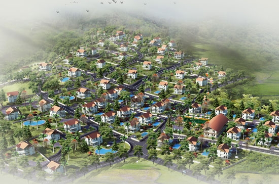 Hình ảnh phối cảnh tổng thể quần thể biệt thự sinh thái Yên Bài Top Hill Villas.